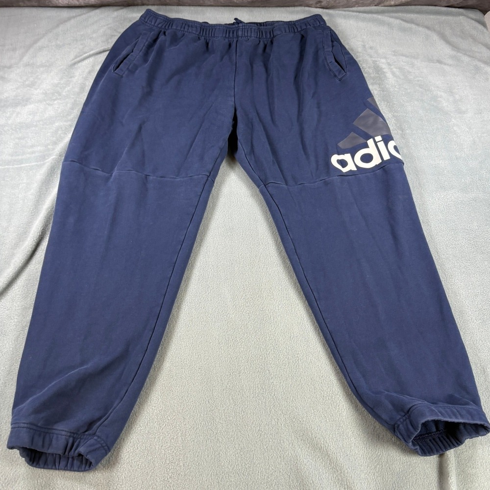 Adidas Mens Essentials French Terry Tapered Logo Joggers Navy Blue 2XL